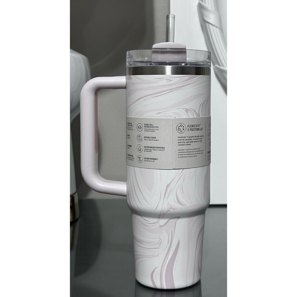 Stanley Quencher H2.0 FlowState Tumbler 30oz,‎ ROSE QUARTZ SWIRL - Picture 2 of 4